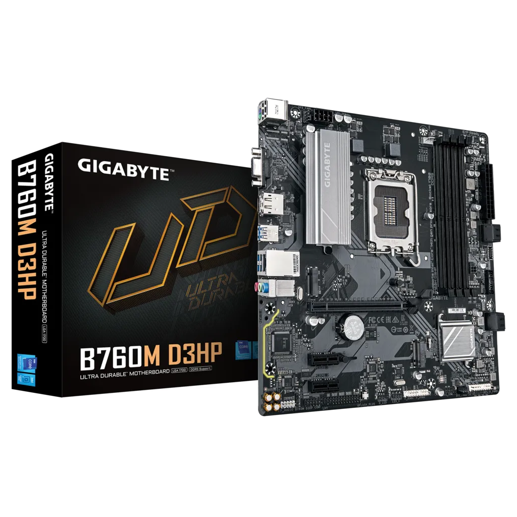 GIGABYTE B760M D3HP DDR5, 4xDDR5, 2xM.2, DP, HDMI, VGA, 12-13.14.Nesil, LGA1700 Soket, Anakart
