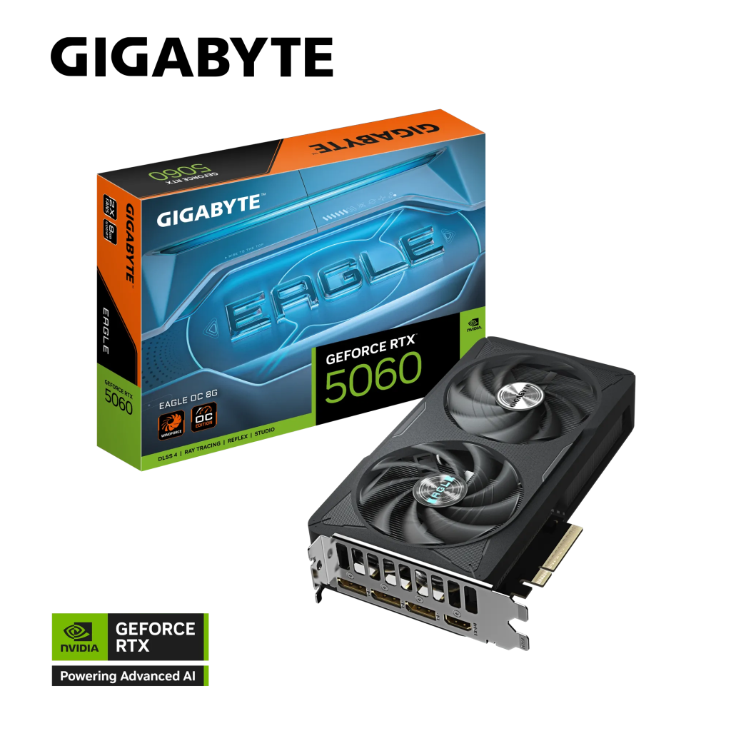 GIGABYTE GV-N5060EAGLE OC-8GD, RTX5060, EAGLE OC, 8Gb, GDDR7, 128BIT, 2 Fanlı, 1xHDMI, 3xDP, GAMING Ekran KARTI