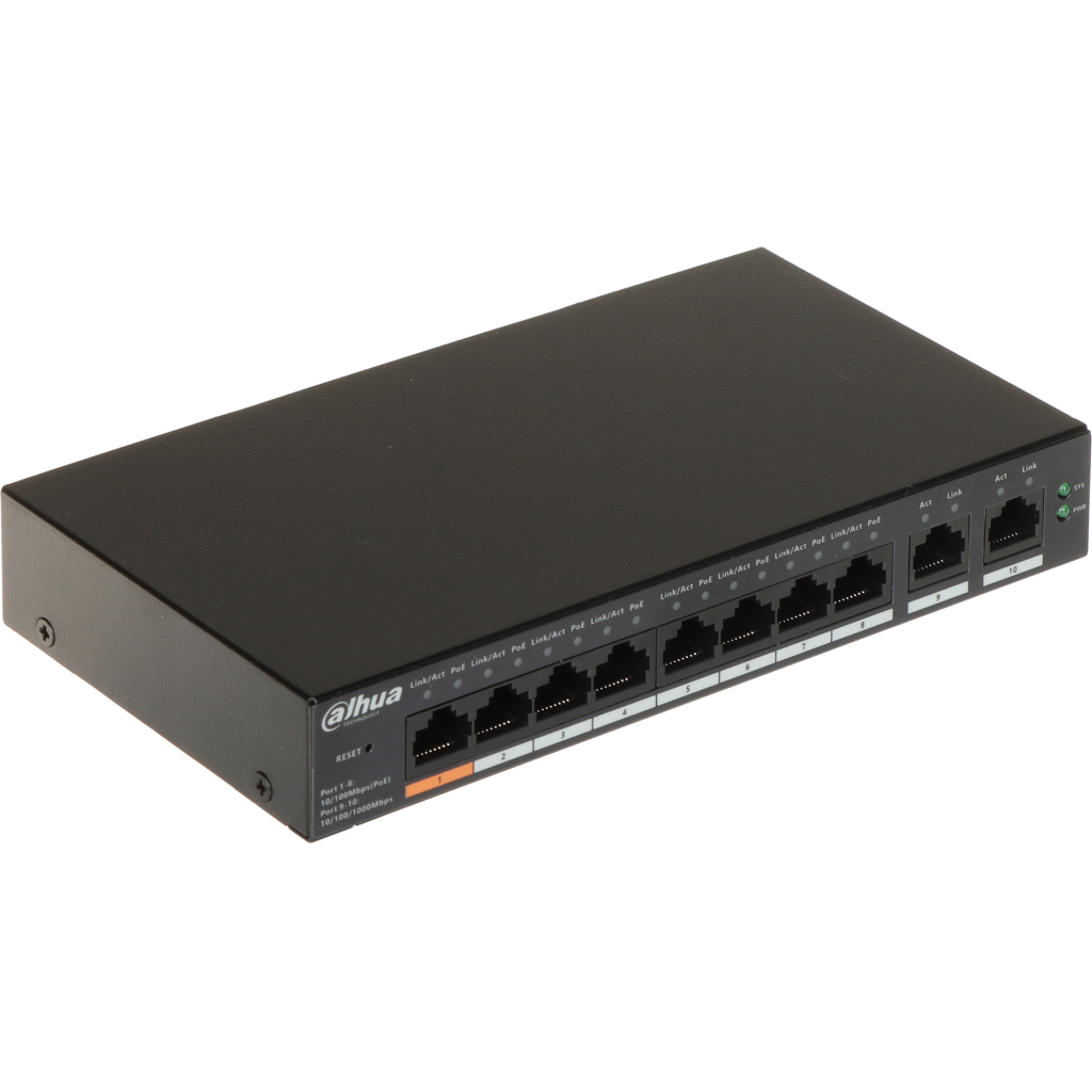 DAHUA CS4010-8ET-60, 8 Port, Megabit, PoE 60W, 2 Port Gigabit Uplink, Cloud Yönetilebilir, Switch