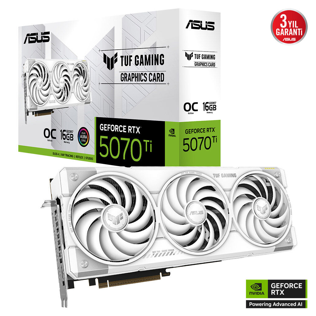 ASUS TUF-RTX5070TI-O16G-WHITE-GAMING, 16Gb, 256Bit, GDDR7, 2xHDMI, 3xDP GAMING Ekran Kartı