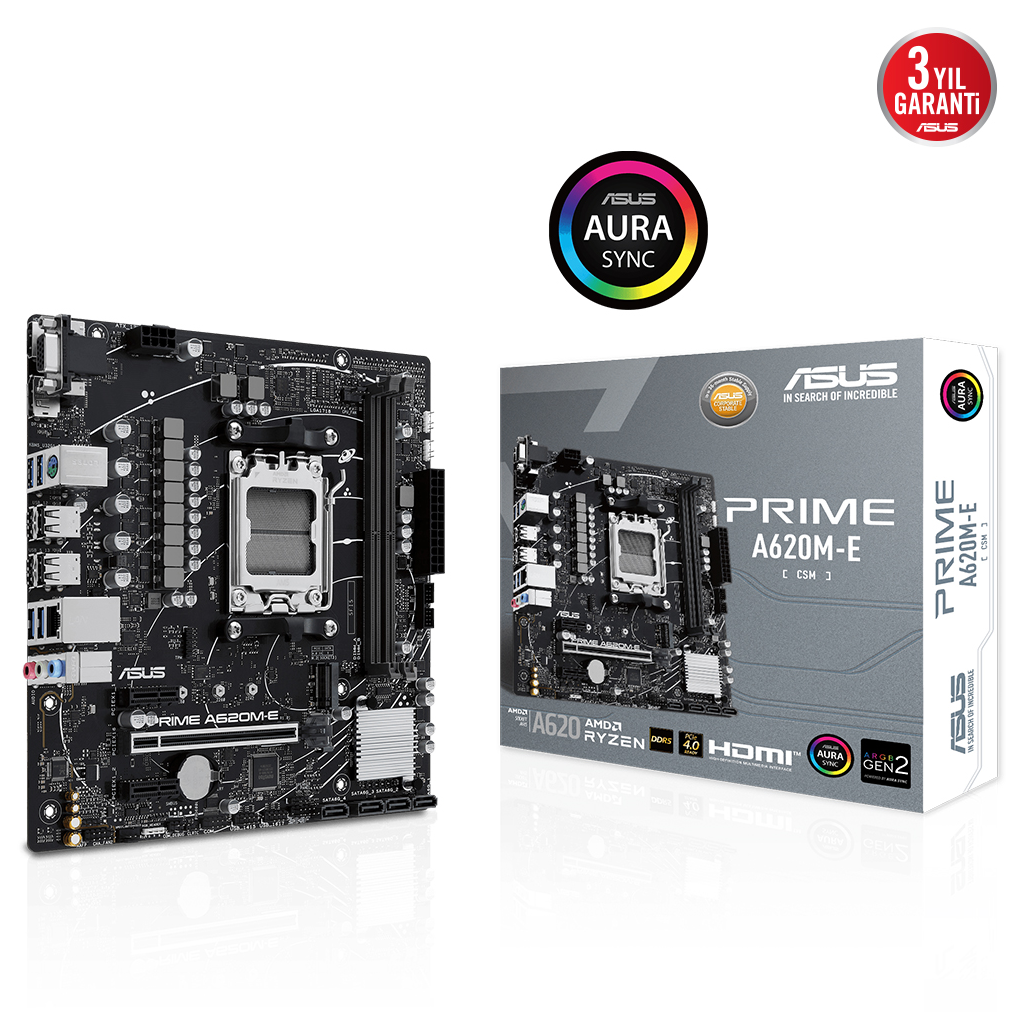 ASUS PRIME A620M-E-CSM, 2xDDR5, 1x M.2, D-SUB, DP, HDMI, AM5 Soket Anakart