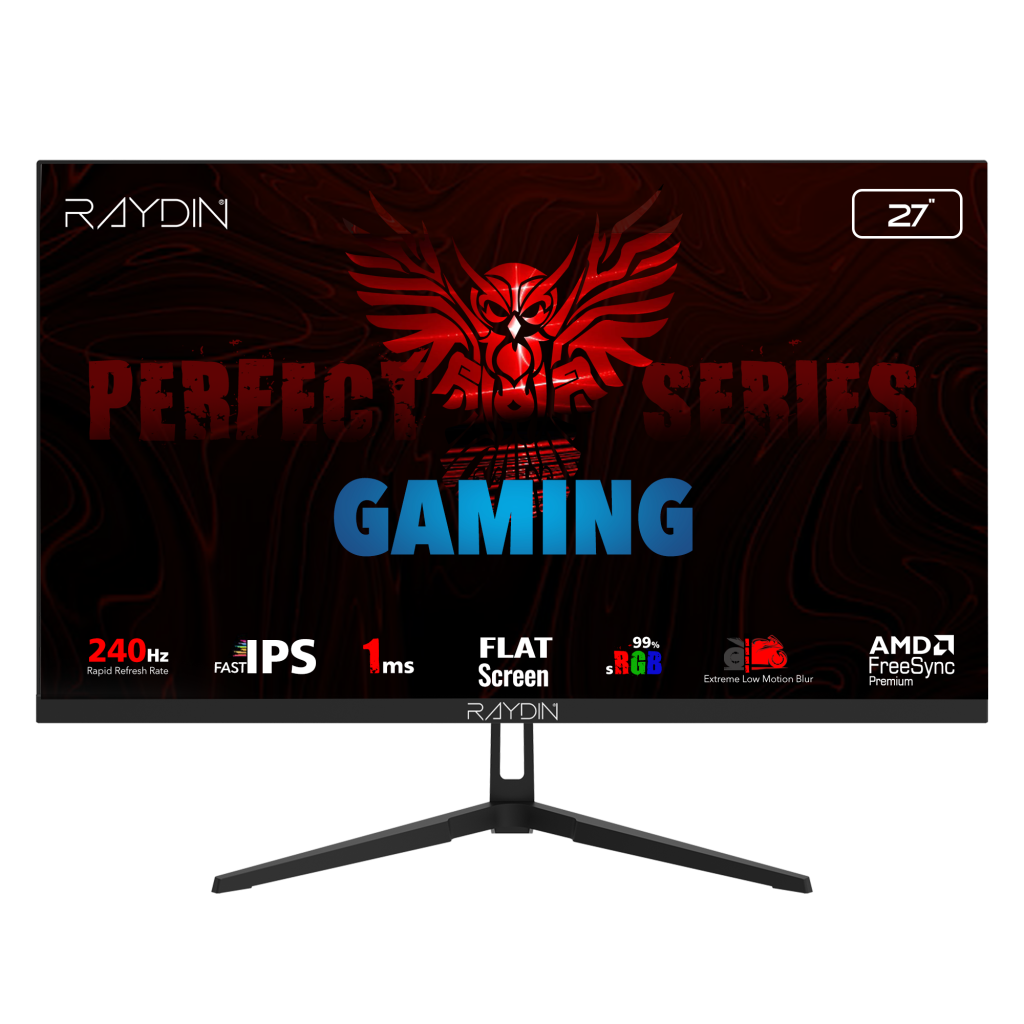 RAYDIN EC27DFI-240HZ, 27", 1ms, 240Hz, Full HD, 350 nits, HDMI, DP, IPS LED, Flat, Frameless, FreeSync Gaming Monitör