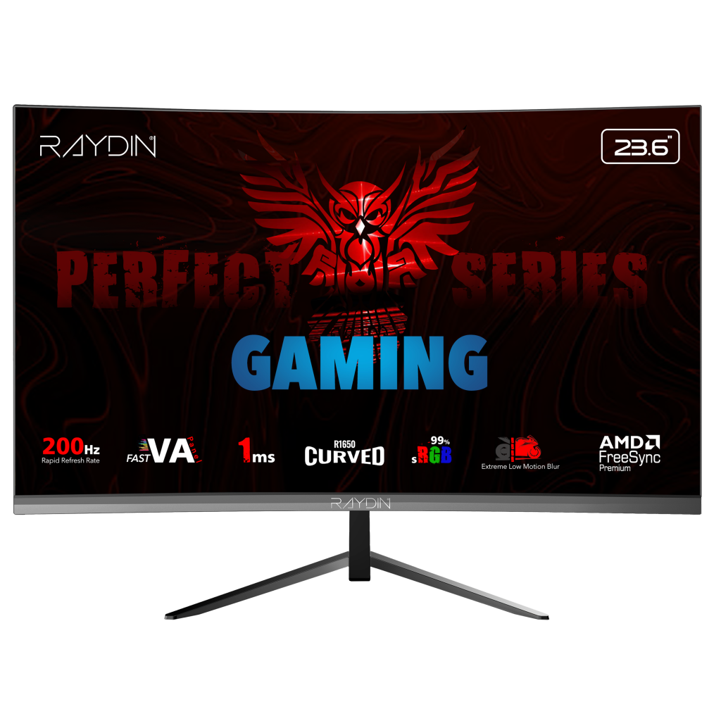 RAYDIN MM24RFA-200HZ, 23.6", 1ms, 200Hz, Full HD, HDMI, DP, Hoparlör, VA LED, R1650 Curved, Frameless, FreeSync Gaming Monitör