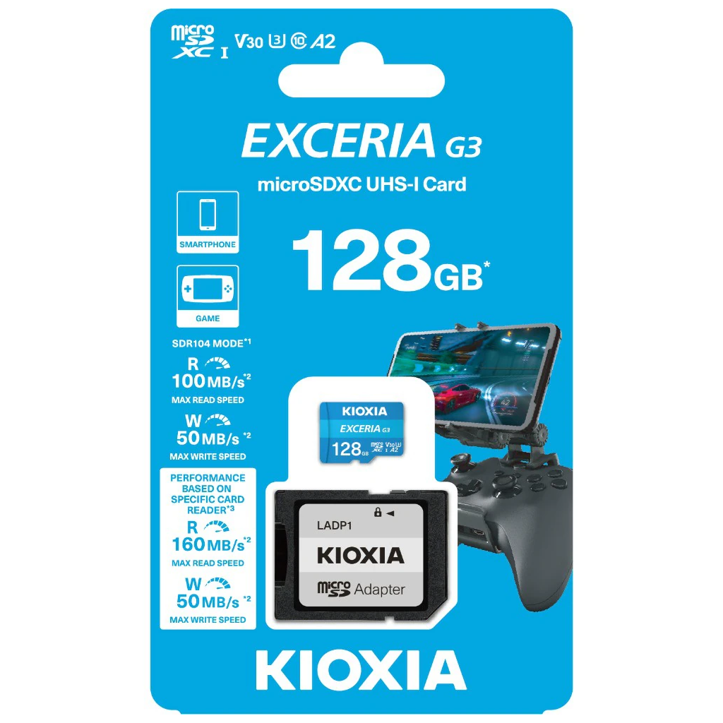 KIOXIA 128GB ExceriaG3, LMEX3L128GG2, A2 V30 4K, CL10, 160Mb/s, MicroSD Kart Bellek (SD Adaptörlü)