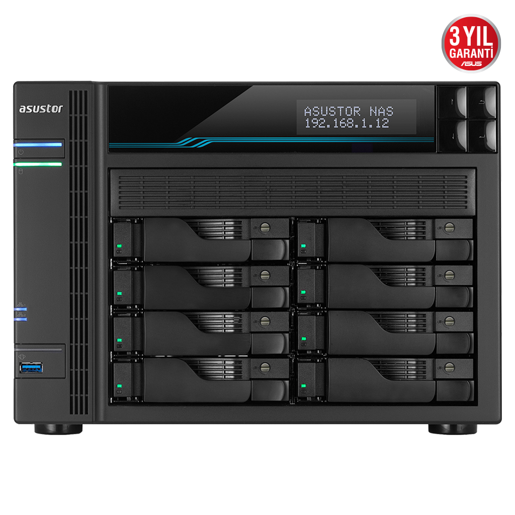 ASUSTOR AS6508T, 8Gb DDR4 Ram, 8 Yuvalı (8x22TB Destek), 2xM.2 NVMe PCI-e, 2x10GbE, 2x2.5GbE Network, 2xUSB 3.2, Tower NAS (Yedekleme) Cihazı