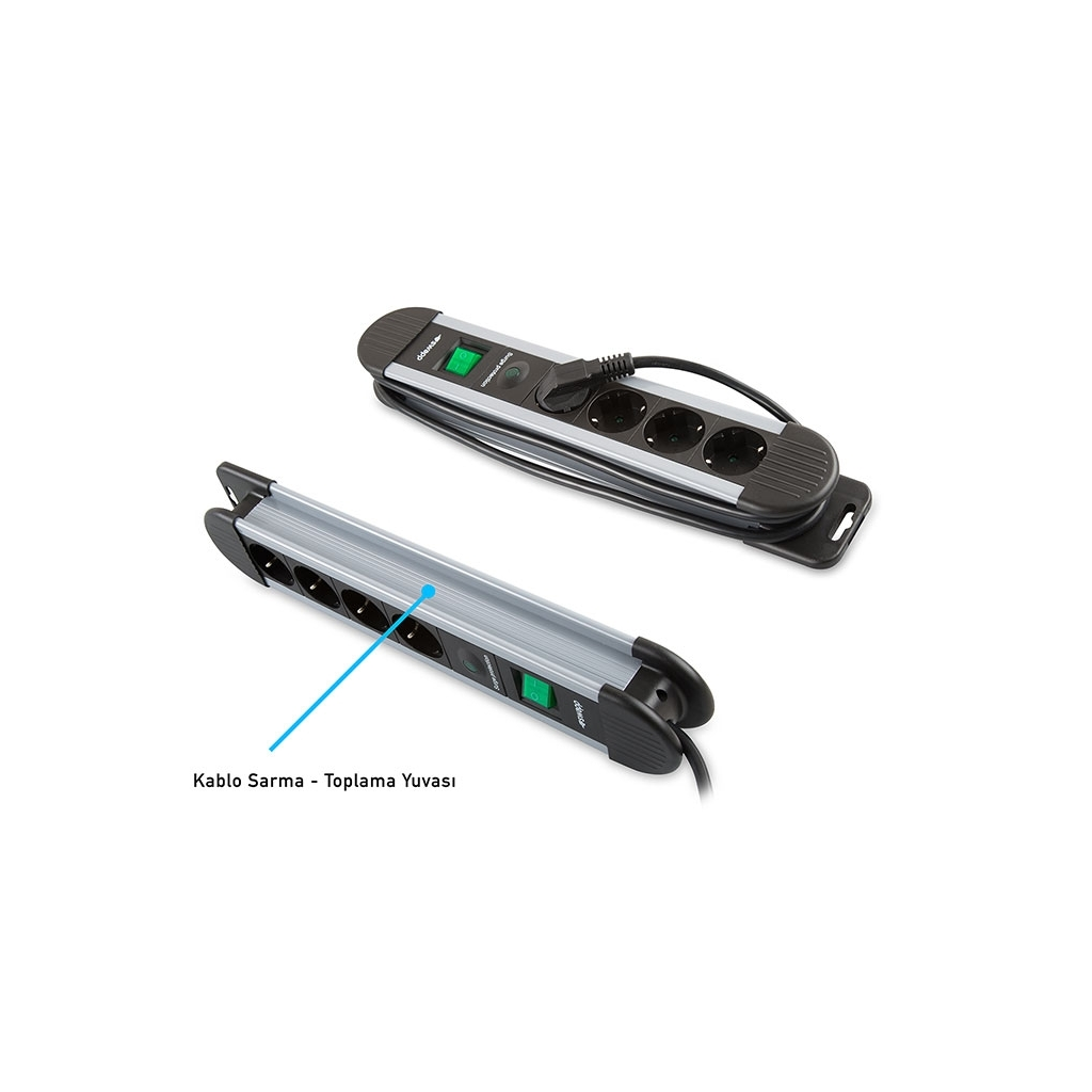 S-LINK Swapp SPGKS03, 3 Soket, Akım Korumalı Priz, 1.5Mt Kablo, 900 Joule (Gri) %100 Bakır