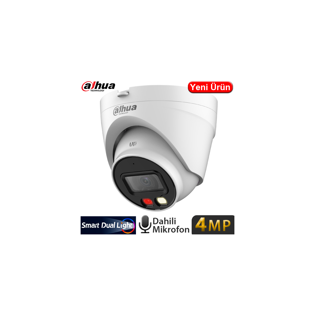 DAHUA IPC-HDW1431V-SA, 4Mpix, 2,8mm Lens, H265+, 30Mt Gece Görüşü, Dual Light, Mikrofonlu, PoE Dome IP Kamera