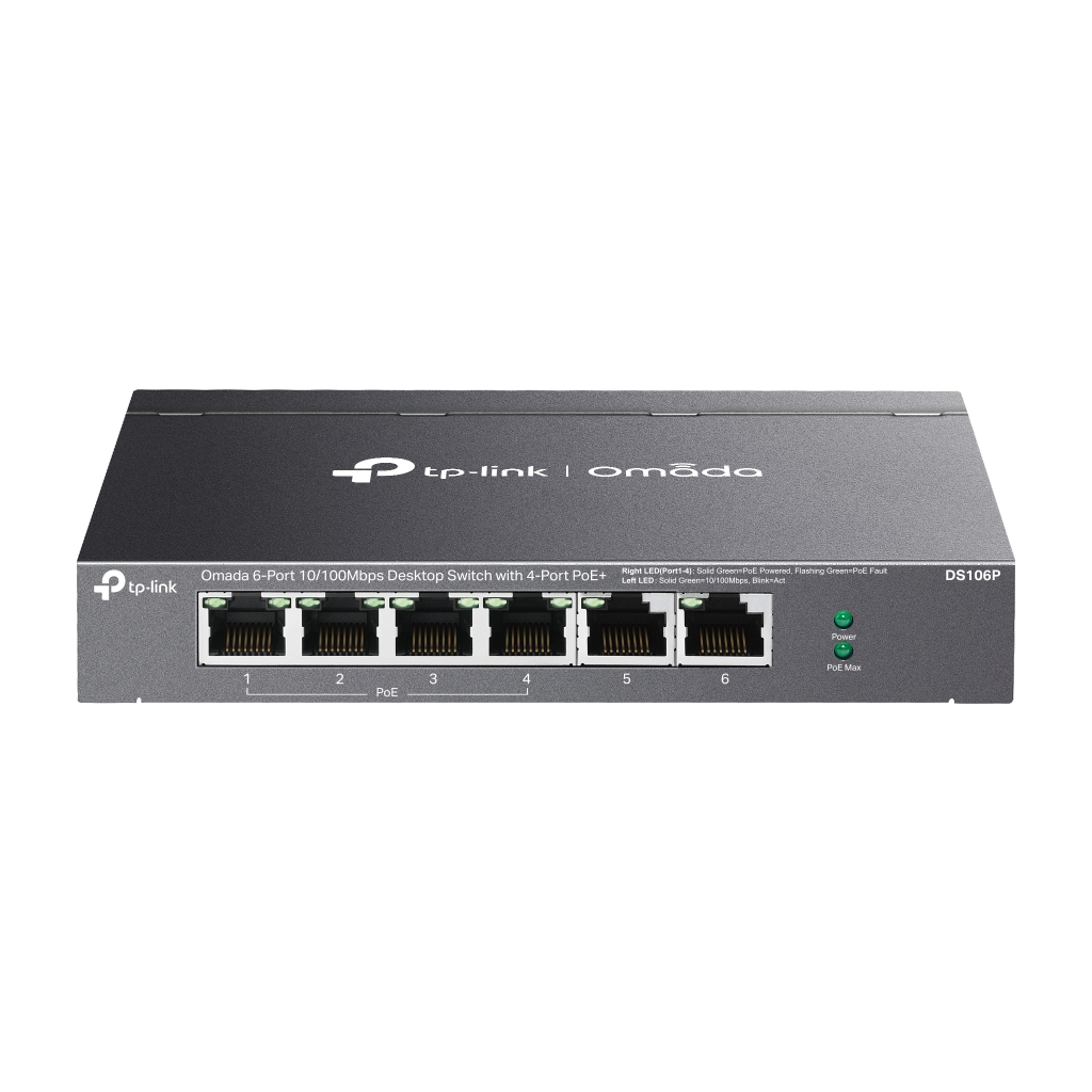 OMADA DS106P, 6 Port Megabit,  4 Port Megabit PoE+, 67W, Yönetilemez, Masaüstü Metal Kasa Sessiz Switch