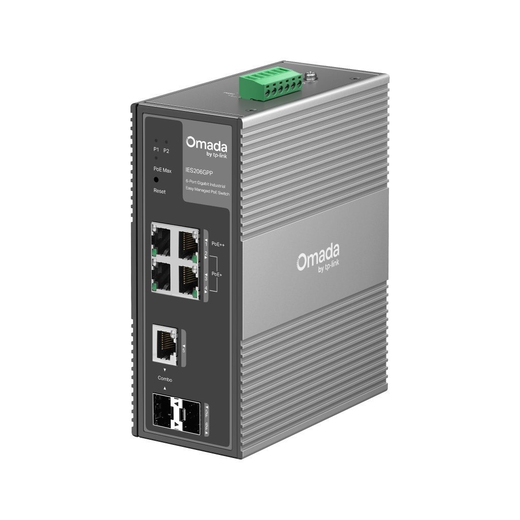 Omada IES206GPP Industrial, 6 Port Gigabit, 1Port Poe++, 3 Port Poe+, 1 Port Gigabit Combo SFP, 120W, Yönetilebilir, Endüstriyel Switch