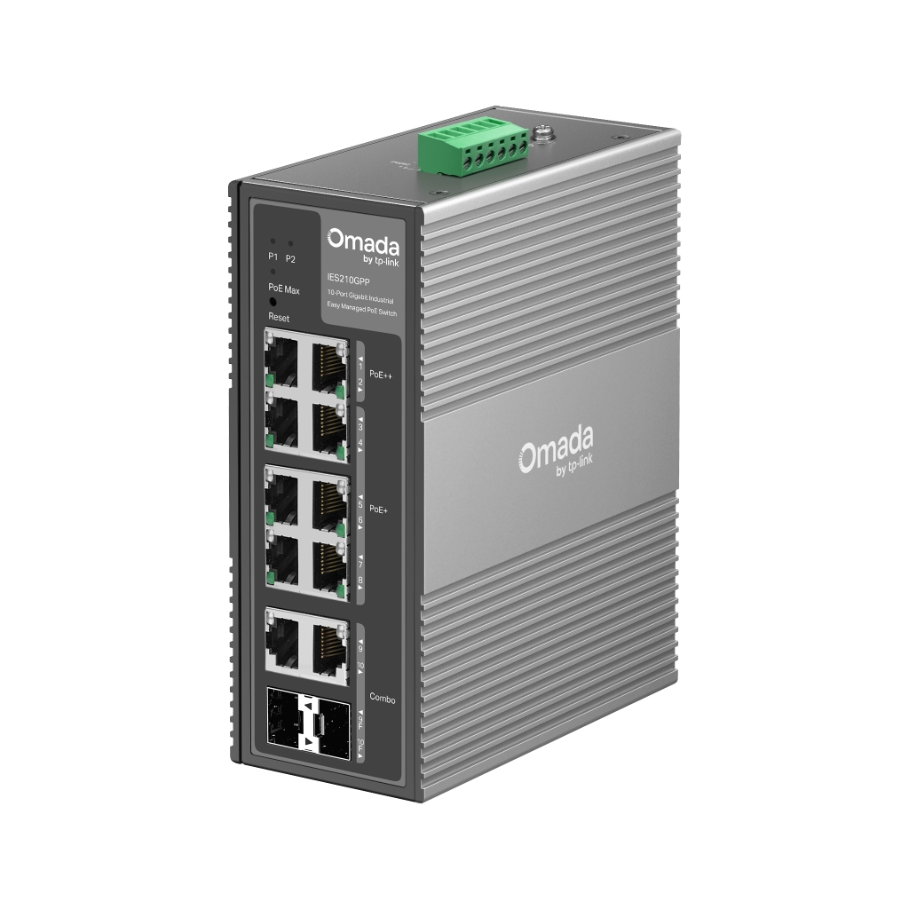 OMADA IES210GPP Industrial, 10 Port Gigabit, 6 Port Poe+, 2 Port Poe++, 2 Port Combo SFP, 240W, Yönetilebilir Endüstriyel Switch