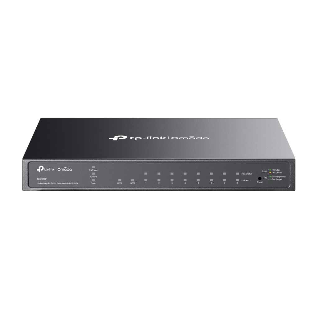 OMADA SG2210P, 8 Port Gigabit PoE+, 61W, 2Port SFP, Yönetilebilir, Metal Kasa Masaüstü/Vesa Switch