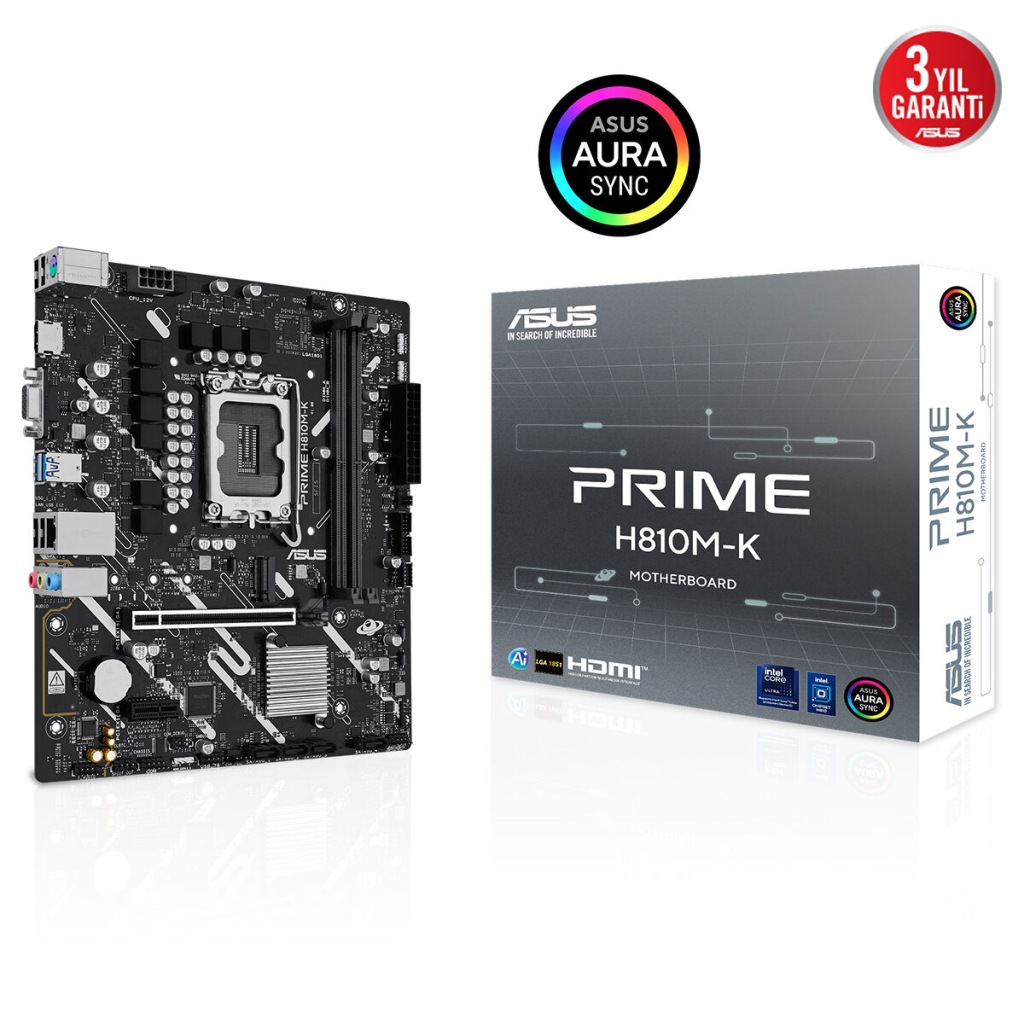 ASUS PRIME H810M-K, 2xDDR5, M.2, HDMI, D-SUB, LGA1851 Soket, ATX Anakart