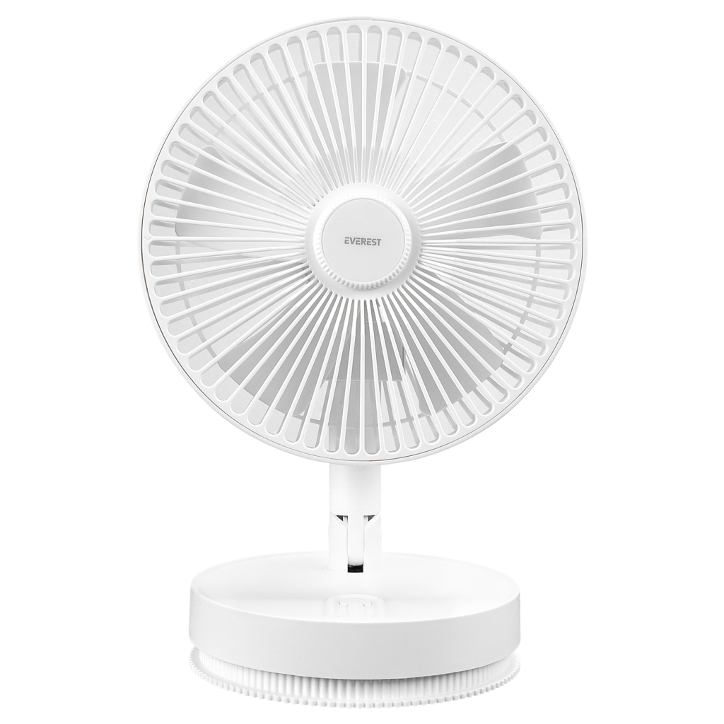 EVEREST EFN-600, BEYAZ, 4 Kademeli Hız, 5li 8" Kanat, Masaüstü Kullanım, Taşınabilir, Dahili 2000mAh Bataryalı, Type-C Şarj Girişli, Kumandalı, Vantilatör