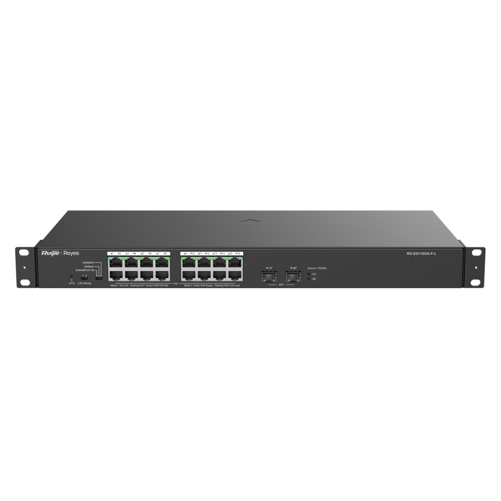 RUIJIE REYEE RG-ES118GS-P-L  18 Port, 16 Port  Gigabit PoE, 247W, 2 Port SFP,  Switch  Metal Kasa