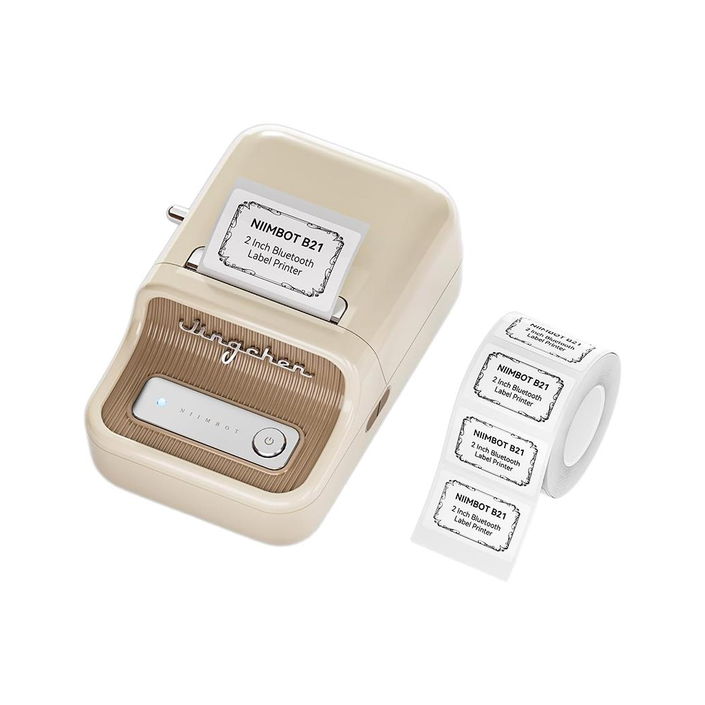 NIIMBOT B21S, Taşınabilir, Mürekkepsiz, Termal Etiket Yazıcı (Bluetooth, Type-C) Krem/Beyaz