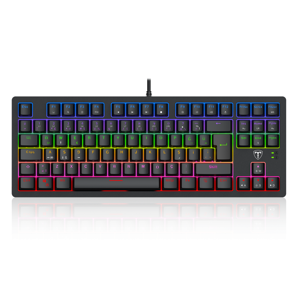 T-DAGGER T-TGK311-RD, BALI, USB Kablolu, Türkçe Q,  Rainbow Backlight, Red Mekanik Switch, 87 Tuşlu, Gaming Klavye