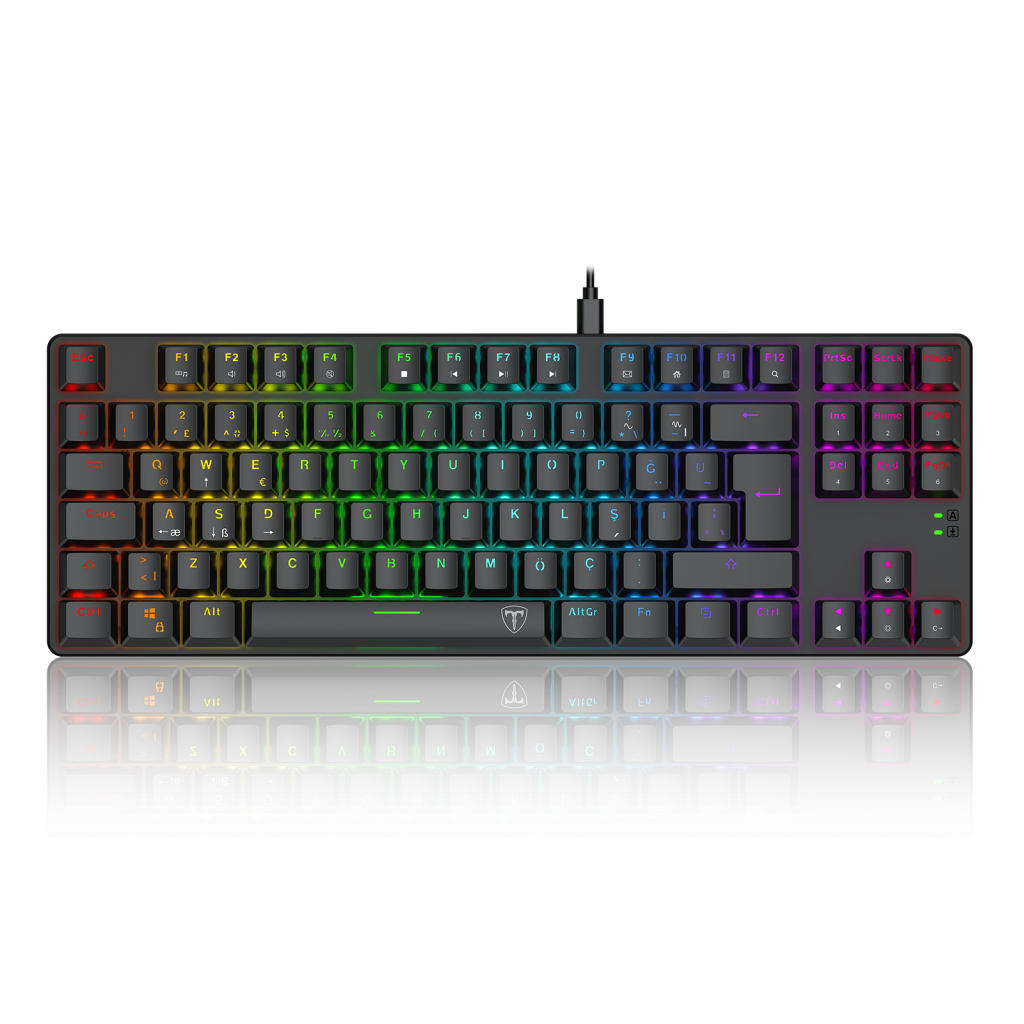 T-DAGGER T-TGK315-RD, BORA, USB Kablolu, Türkçe Q, RGB Backlight, Red Mekanik Switch, 87 Tuşlu, Gaming Klavye