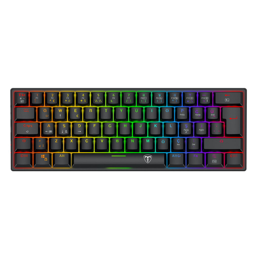 T-DAGGER T-TGK317RGB, VERDE, USB Kablolu, Bluetooth, Türkçe Q, RGB Backlight, Red Mekanik Switch, 61 Tuşlu, Gaming Klavye
