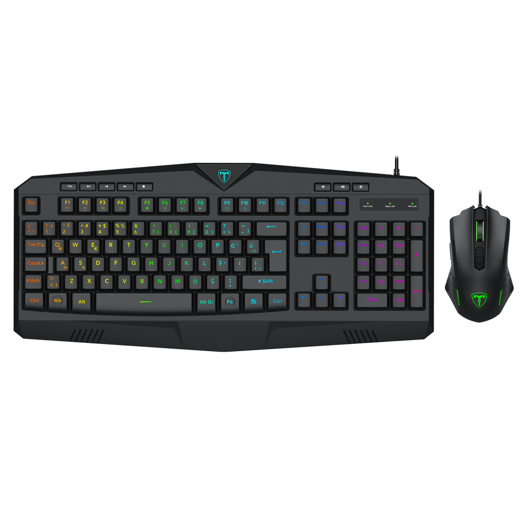 T-DAGGER TS010, 2 IN 1 COMBO, USB Kablolu, Türkçe Q, RGB Backlight, Membran Tuşlar, Multimedya Gaming Klavye ve  7.200DPI, Kablolu Mouse Set