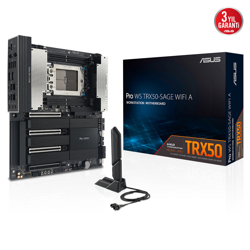 ASUS PRO WS TRX50-SAGE WIFI A, 4xDDR5, 4xM.2, HDMI, DP, Type-C, Wi-Fi 7, Bluetooth v5.4, TR5 Soket, CEB İş İstasyonu Anakart