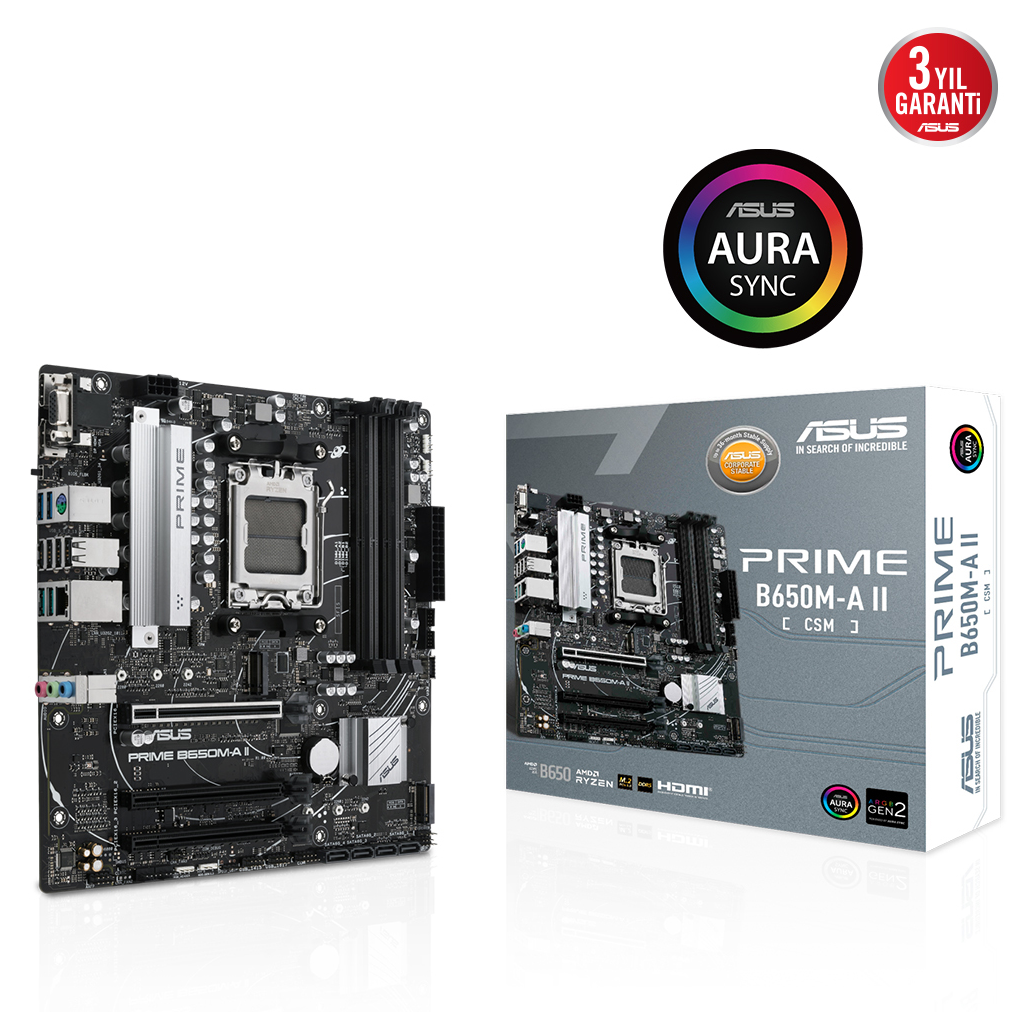 ASUS PRIME B650M-A II CSM, 4xDDR5, 2x M.2, D-SUB, HDMI, DP, AM5 Soket Anakart