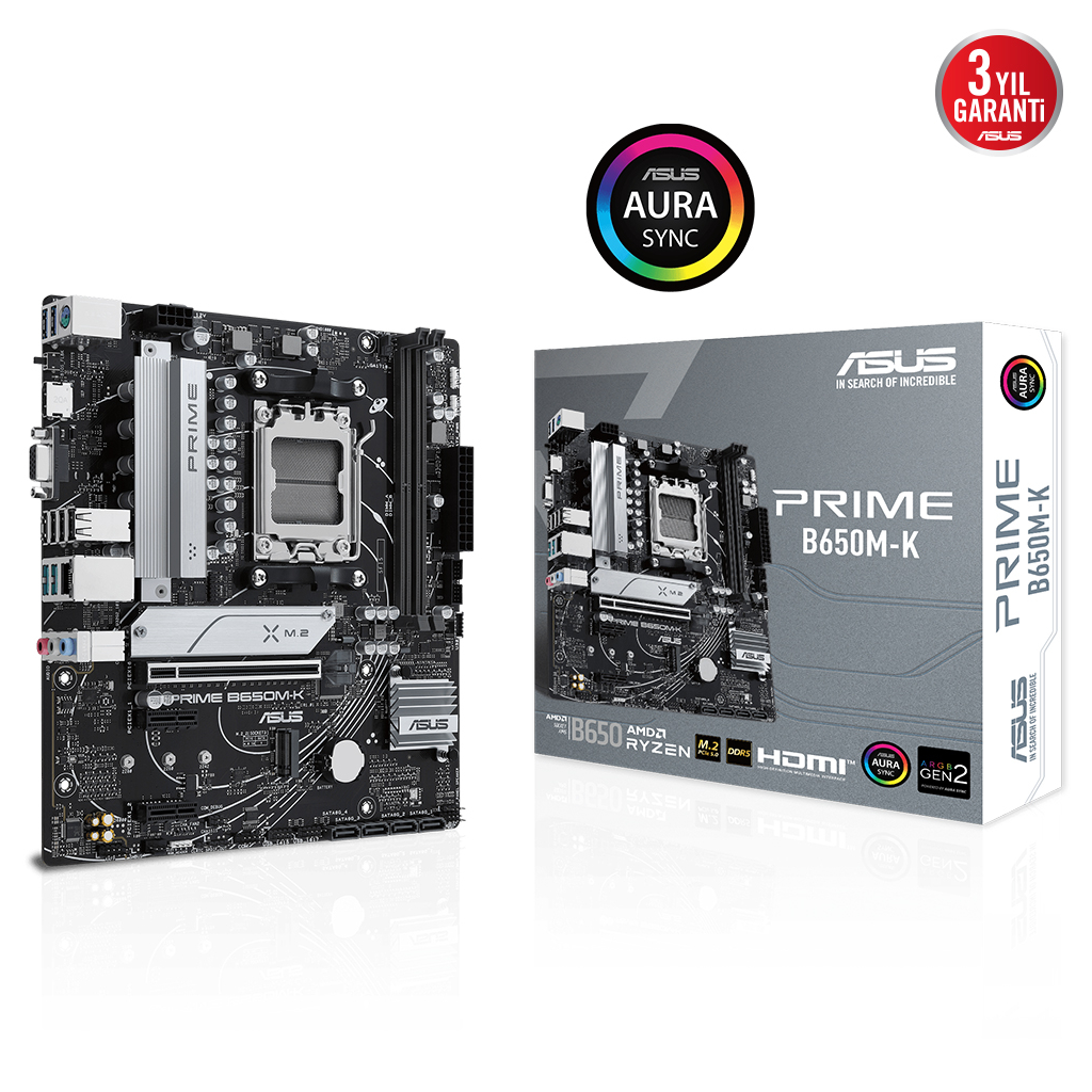 ASUS PRIME B650M-K, 2xDDR5, 2x M.2, D-SUB, HDMI, AM5 Soket Anakart