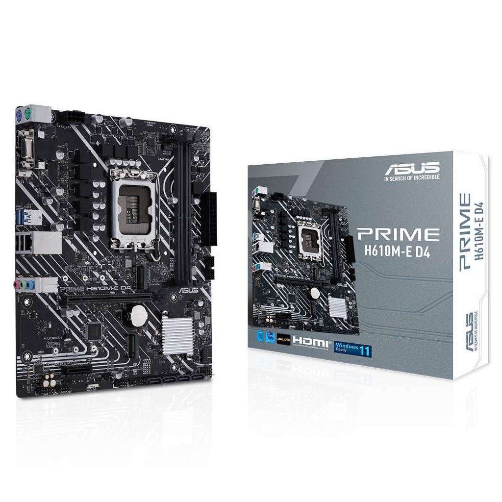 ASUS PRIME H610M-E D4-CSM, 2xDDR4, 2x M.2, D-SUB, HDMI, DP, 12-13.14.Nesil, LGA1700 Soket, Anakart