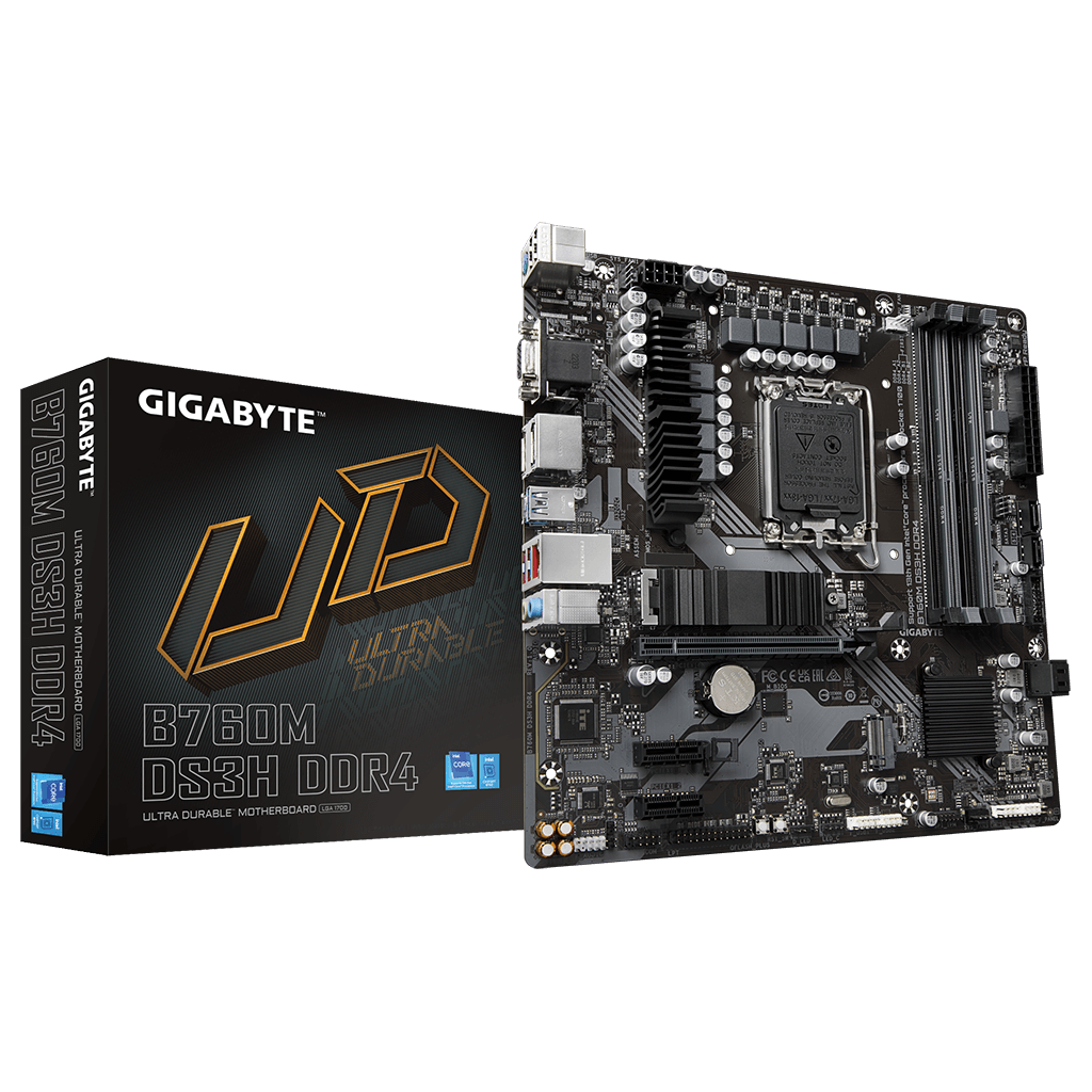 GIGABYTE B760M DS3H, rev.1.0, 4xDDR4, 2xM.2, 2xDP, HDMI, VGA, 12-13-14.Nesil, LGA1700 Soket, Anakart