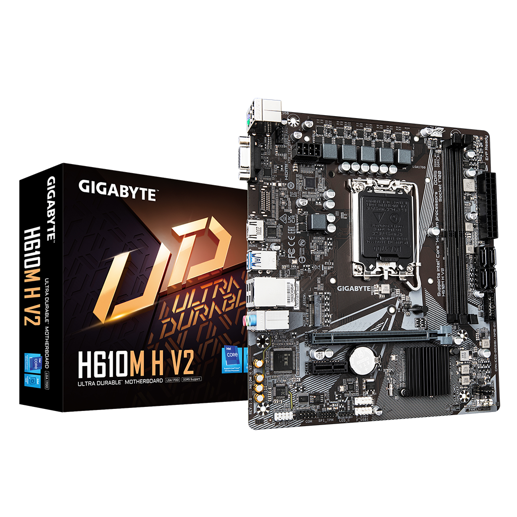 GIGABYTE H610M H V2, rev.1.0, 2xDDR5, M.2, D-SUB, HDMI, 12-13.14.Nesil, LGA1700 Soket, Anakart