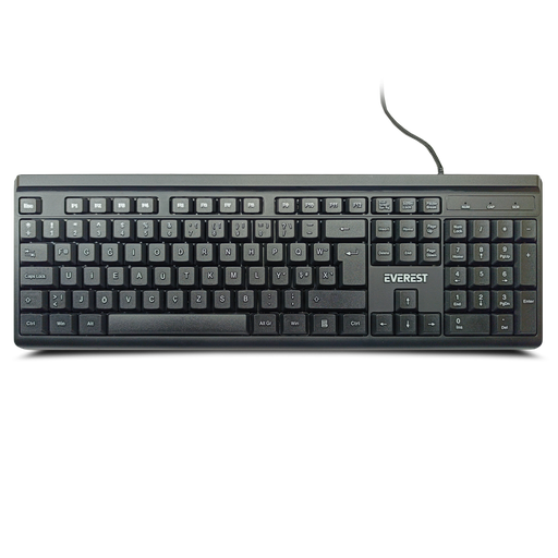 [KB-741F] EVEREST KB-741F, USB Kablolu, Türkçe F,  2 metre Bakır Kablolu, Standart Klavye (Siyah)