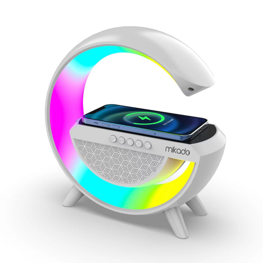 [MD-G111] MIKADO MD-G111, 10W, Masaüstü, USB/BT/TF, RGB Işıklı, 1800mAh, 15W Kablosuz Şarj, Bluetooth Speaker (Beyaz)
