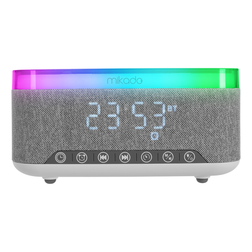 [MD-W8] MIKADO MD-W8, 10W, Taşınabilir, USB/TYPE-C/BT/TF, RGB Işıklı, 1200mAh, 15W Kablosuz Şarj, Gece Lambası, Alarmlı Saat, Bluetooth Speaker
