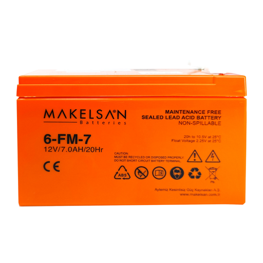 [MAK12V7] MAKELSAN 12V 7Ah, Bakımsız, Kuru Akü. UPS için Uygundur.
