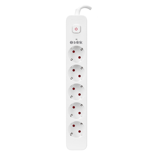 [SPG501S] S-LINK SPG501S, 5 Soket, Akım Korumalı Priz, 1.5Mt Kablo, 750 Joule (Beyaz) %100 Bakır