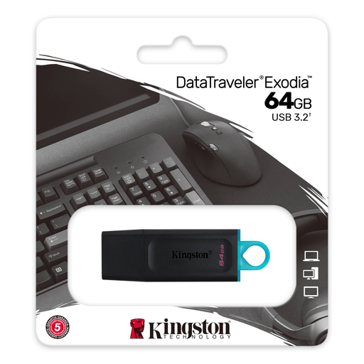 [DTX-64GB] KINGSTON DTX/64GB USB 3.2 Data Traveler Exodia  Gen 1 Flash Disk (Siyah - Turkuaz)