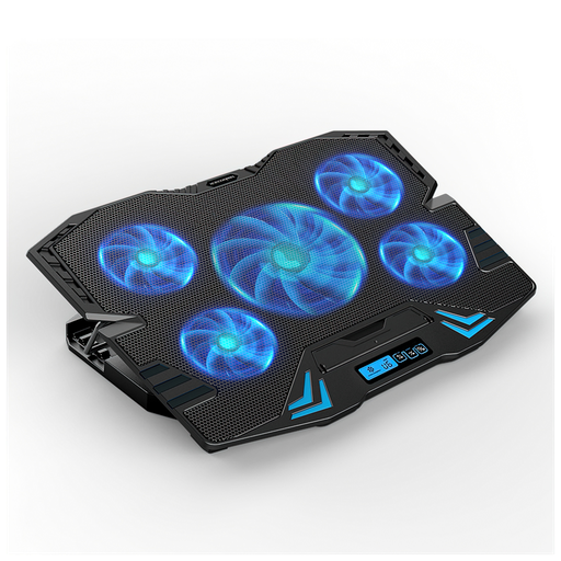 [DNA003] DEXIM DNA003, 5ad Fan, 10"-17" Notebook Soğutucu, 5 Kademeli Stand, 5 Farklı Program, Ayarlanabilir Hız, Mavi Ledli (Siyah)