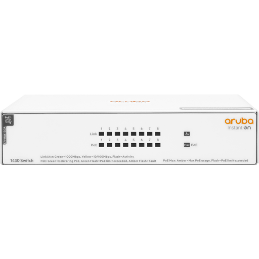 [R8R46A] HP Aruba Instant On R8R46A 1430-8G, 8Port, GigaBit, 8Port Poe, Yönetilemez, Masaüstü Switch