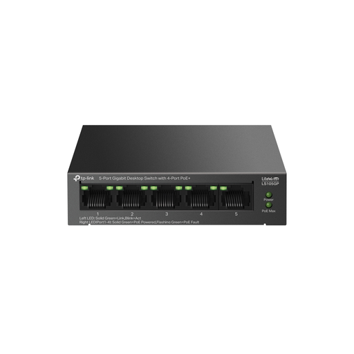 [LS105GP] TP-LINK LS105GP, Green Tech, 5 Port, GigaBit,  4 Port POE, Metal Kasa, 65W, Yönetilemez, Masaüstü Switch