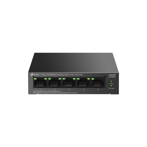 [LS105LP] TP-LINK LS105LP, Green Tech, 5 Port, MegaBit, 4 Port PoE 41W, Metal Kasa, Yönetilemez, Masaüstü Switch