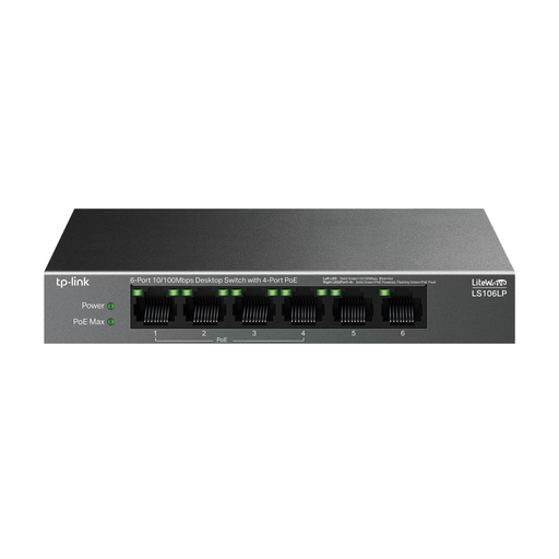 [LS106LP] TP-LINK LS106LP, Green Tech, 6 Port, MegaBit, 4 Port PoE 41W, Metal Kasa, Yönetilemez, Masaüstü Switch