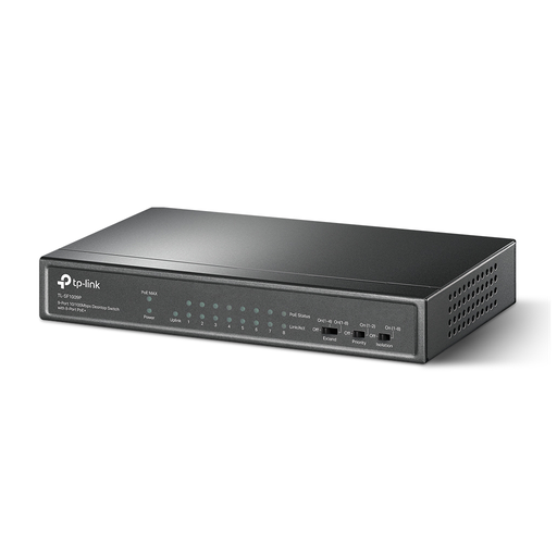 [SF1009P] TP-LINK TL-SF1009P, 8 Port, MegaBit, Metal Kasa, 8 Port PoE, +1 Port Uplink, 65W, Yönetilemez, Masaüstü Switch