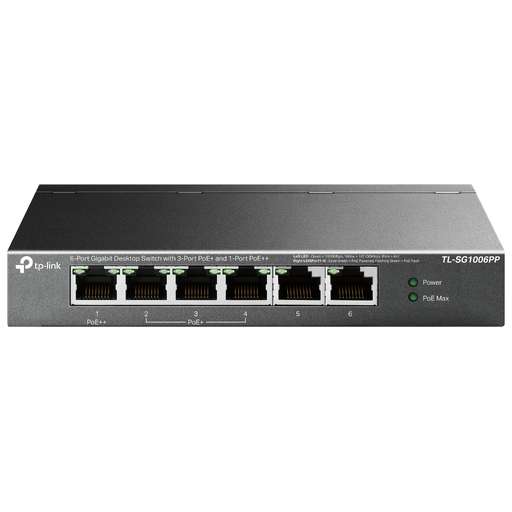 [SG1006PP] TP-LINK TL-SG1006PP, 6 Port, GigaBit, 4 Port PoE 64W, Yönetilemez, Metal Kasa, Masaüstü Switch