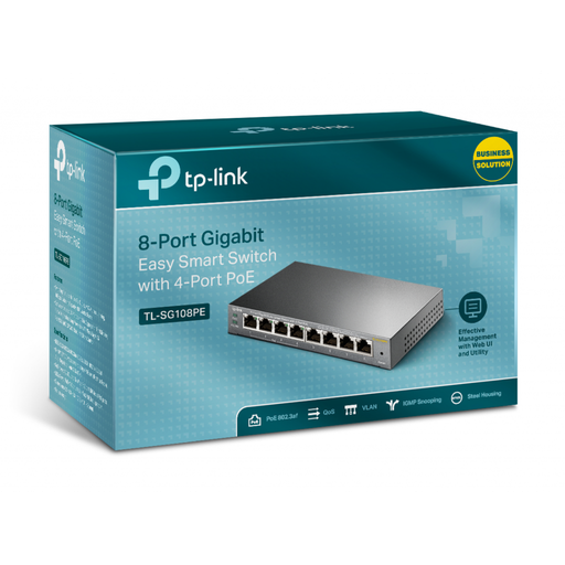 [SG108PE] TP-LINK TL-SG108PE, 8 Port, GigaBit, Metal Kasa, 4 Port Poe, 64W, Easy Smart, Yönetilebilir, Masaüstü Switch