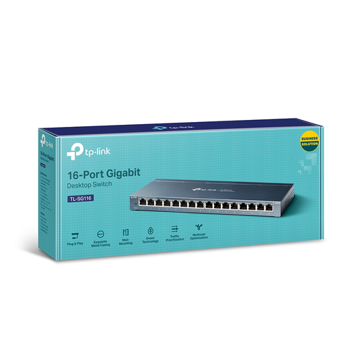 [SG116] TP-LINK TL-SG116(UN) V2, 16 Port, GigaBit, Metal Kasa, Masaüstü Switch