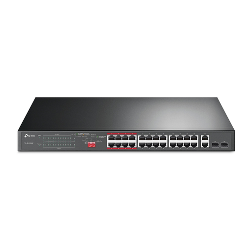 [SL1226P] TP-LINK TL-SL1226P, 24 Port Poe, Megabit, + 2port Combo Gigabit SFP, 250W, Yönetilemez, Rackmount Switch