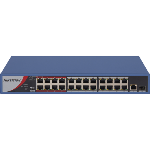 [DS-3E0326P-E-M] HIKVISION DS-3E0326P-E/M(B), 24 Port, MegaBit, PoE 250W, 1 Port GigaBit Uplink, 1 Port GigaBit SFP, Yönetilemez, Rack Mount Switch