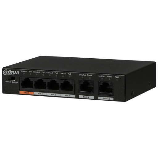 [PFS3006-4ET-60] DAHUA PFS3006-4ET-60-V2, 4 Port, Megabit, PoE 60W, 2 Port Uplink, Yönetilemez, Masaüstü Switch