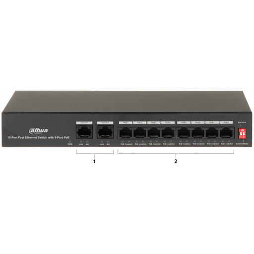 [PFS3010-8ET-65] DAHUA PFS3010-8ET-65, 8 Port, MegaBit, 8 Port PoE, 65W, +2 Port MegaBit Uplink, Yönetilemez, Masaüstü Switch