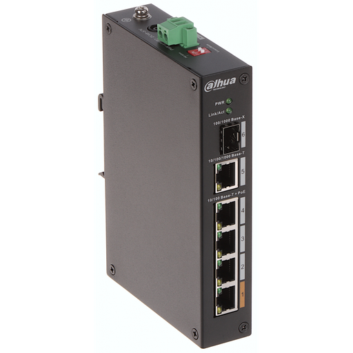 [PFS3106-4ET-60-V2] DAHUA PFS3106-4ET-60-V2, 4 Port, Megabit, PoE 60W, 1 Port Gigabit Uplink, 1 Port Gigabit SFP, Yönetilemez, Masaüstü Switch