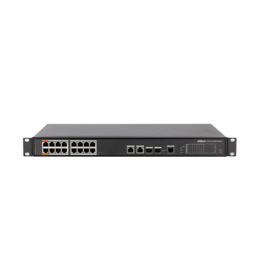 [PFS4218-16ET-240] DAHUA PFS4218-16ET-240-V2, 16 Port, MegaBit, 16 Port PoE, 240W, +2 Port Combo SFP, +2 Port GigaBit Uplink, Yönetilebilir, Rack Mount  Switch